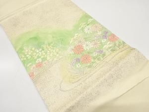 流水に菊・秋草模様　刺繍　開き名古屋帯（額縁仕立て）